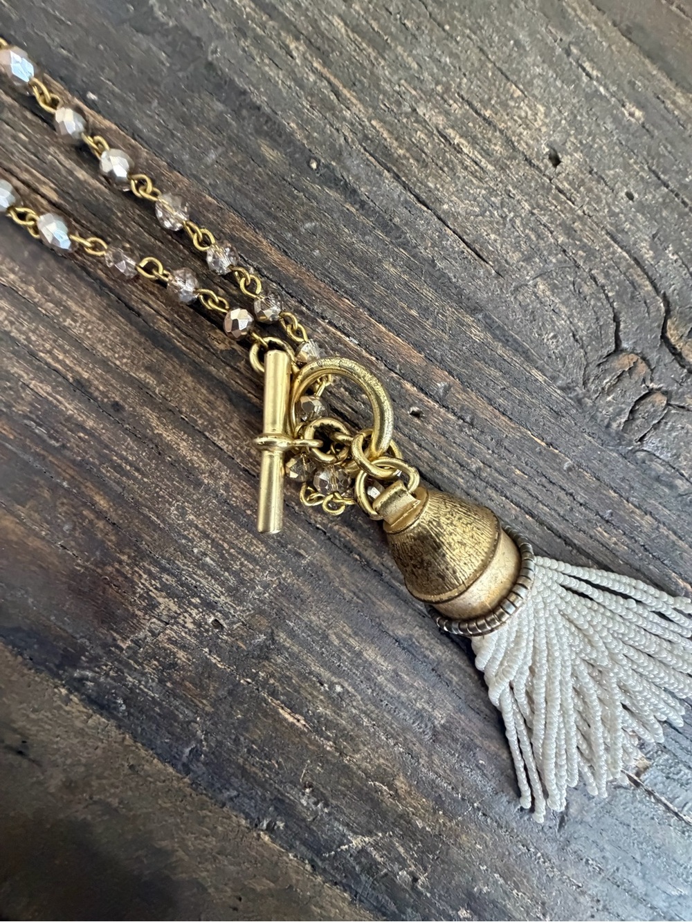 Spartina 449 Gold Tassel Pendant Necklace with Ivory Beaded Tassel